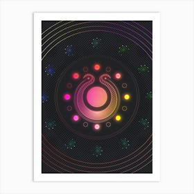Neon Geometric Glyph in Pink and Yellow Circle Array on Black n.0275 Art Print