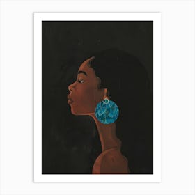 Woman With Blue Earrings Art Print