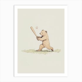 Bear Playing Baseball Illustration Art Print