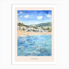 Swimming In Naxos Greece 2 Watercolour Poster Art Print