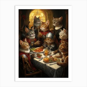 Cat Solidiers Banqueting In The Style Of A Romanesque Oil Painting Art Print