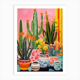 Cactus Painting Maximalist Still Life Zebra Cactus 4 Art Print