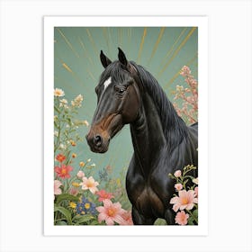 Black Beauty In Flowers no1 Art Print