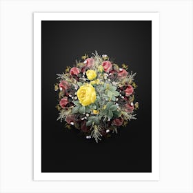 Vintage Yellow Rose Flower Wreath on Wrought Iron Black n.0603 Art Print