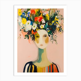 flowers in her head woman's portrait Art Print