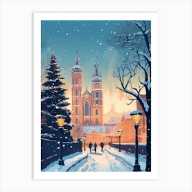 Winter Travel Night Illustration Krakow Poland 1 Art Print