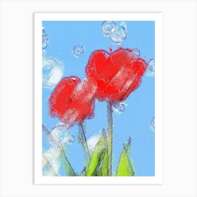 Red Tulips With Bubbles Art Print