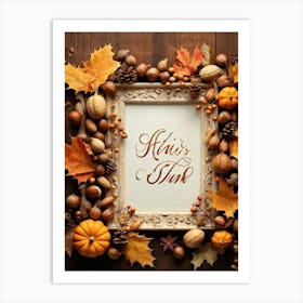 Calligraphy In An Elegant Cursive Script Forming A Festive Christmas Greeting Framed By Autumn Leav (4) Art Print