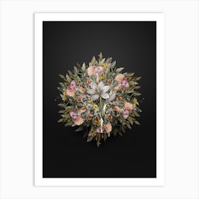 Vintage Autumn Crocus Flower Wreath on Wrought Iron Black n.2606 Art Print