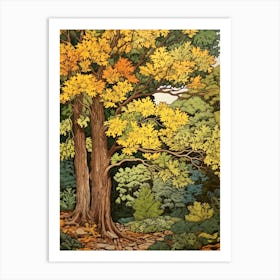 Hickory 2 Vintage Autumn Tree Print  Art Print