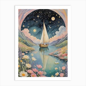 Sailboat In The Fantasy Moonlight Affiche