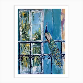 Brushstrokes Peacock On A Balcony  1 Art Print