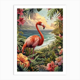 Greater Flamingo Greece Tropical Illustration 7 Art Print