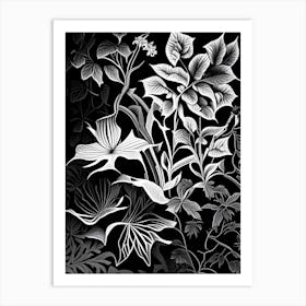 Trumpet Vine Wildflower Linocut Art Print