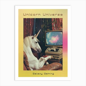 Retro Unicorn In Space Playing Galaxy Video Games 3 Poster Art Print