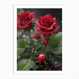 Red Roses At Rainy With Water Droplets Vertical Composition 43 Art Print