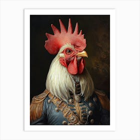 Simulation Of A Classic Oil Painting Of A Rooster Wearing Military Clothing In Renaissance Style 1 Art Print