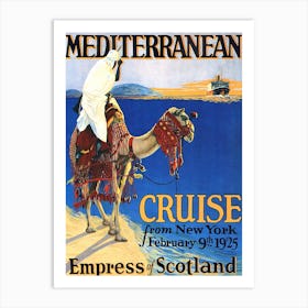 Mediterranean Cruise, Baudouin on Camel Welcomes Tourist Cruiser, Vintage Travel Poster Art Print