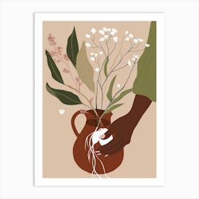 Illustration Of A Hand Planting Flowers Art Print