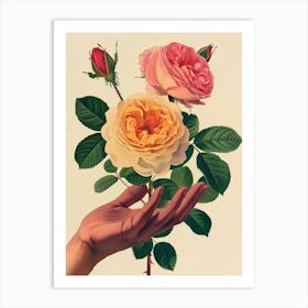 English Roses Painting Rose In A Hand 2 Art Print