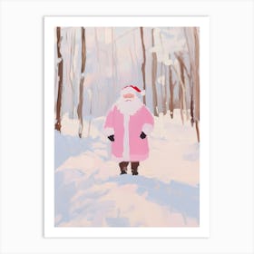 Pink Santa Claus In The Woods. Whimsical Acrylic Art Print