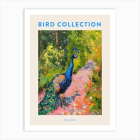 Brushstroke Peacock On The Gravel Path 3 Poster Art Print