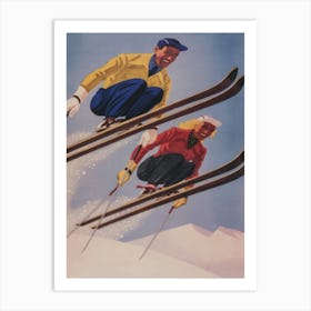 Two Skiers In The Air Vintage Ski Poster Art Print