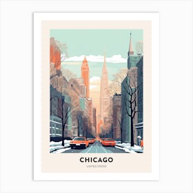 Vintage Winter Travel Poster Chicago Usa 1 Art Print