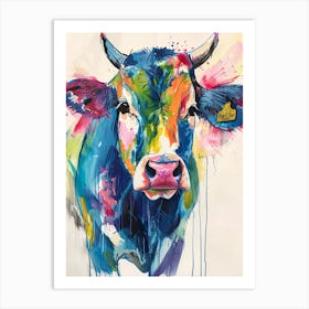Cow Colourful Watercolour 4 Art Print