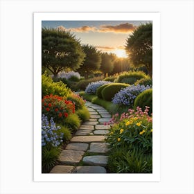 Garden Path At Sunset Art Print