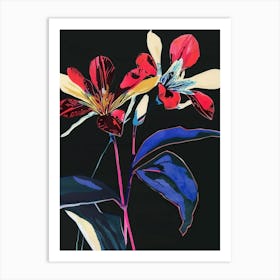 Neon Flowers On Black Cyclamen 1 Art Print