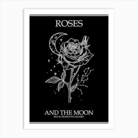 Roses And The Moon Line Drawing 1 Poster Inverted Art Print