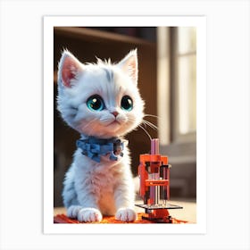 Cat In A Microscope 3d Print Art Print