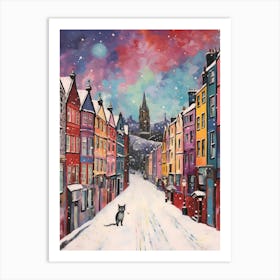 Cat In The Streets Of Edinburgh   Scotland With Snow 3 Art Print