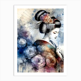 Japan Traditional Geisha Illustration By Ad 181 Art Print