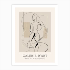 Galerie D'Art Abstract Line Art Figure Neutrals 3 Art Print