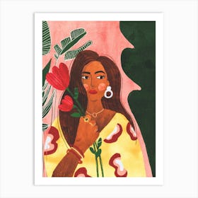 Lady With Tulips Art Print