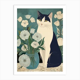 Cat With Flowers Art Print