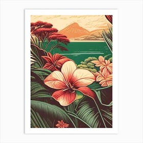 Flores Island Indonesia Vintage Sketch Tropical Destination Art Print