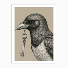 Crow With Key Art Print