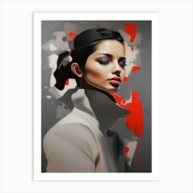 Abstraction Girl On A Red Background Art Print