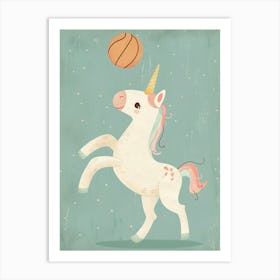 Pastel Storybook Style Unicorn Playing Basketball 1 Art Print