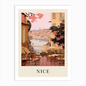 Nice France 1 Vintage Pink Travel Illustration Poster Art Print