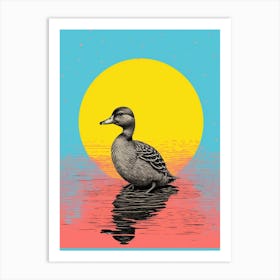 Colourful Geometric Abstract Duckling At Sunset 4 Art Print
