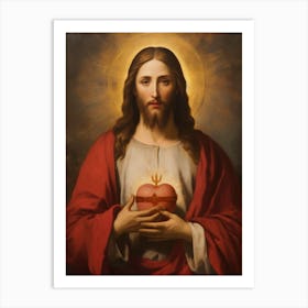 Sacred Heart Of Jesus Oil On Canvas Portuguese School 19th Century 011 Art Print