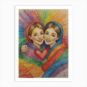 Two Women Hugging Art Print