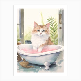 Turkish Cat In Bathtub Botanical Bathroom 4 Art Print