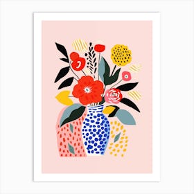 Matisse Inspired Flowers On Blush Pink Background Art Print