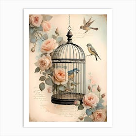 Birdcage With Roses Art Print