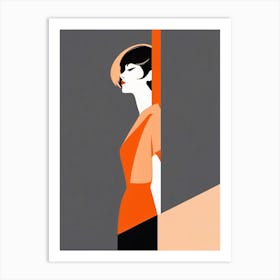 Modernist Woman in Orange Dress Art Print